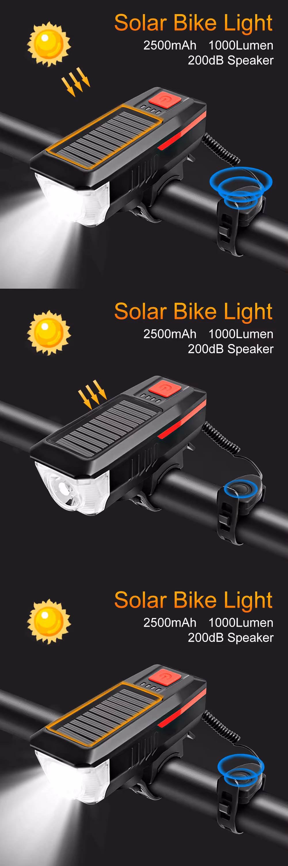 Solar Bike Light With Horn